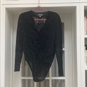 89s vintage lace sequin body suit